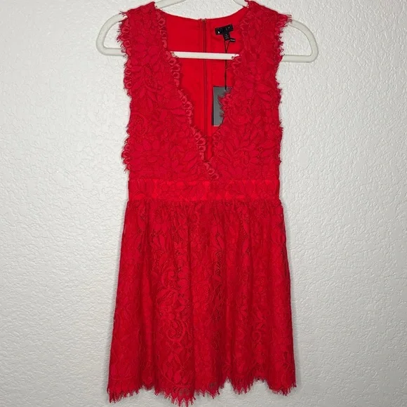 NWT Revolve NBD Champagne Mini Dress Red Lace Size Small Deep V Neck - Picture 2 of 6